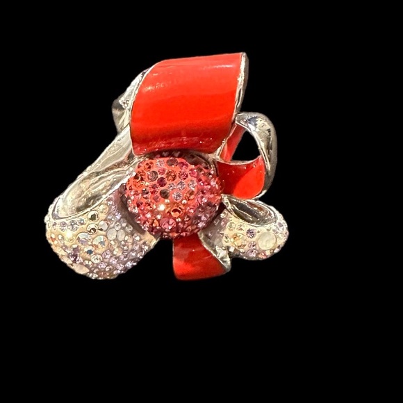 Swarovski red white bow ribbon statement silver ring 52 6 - Picture 6 of 11